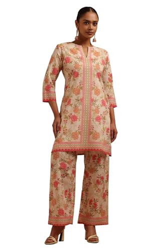 Soch Womens Cream Pure Cotton Floral Print Co-Ord Set