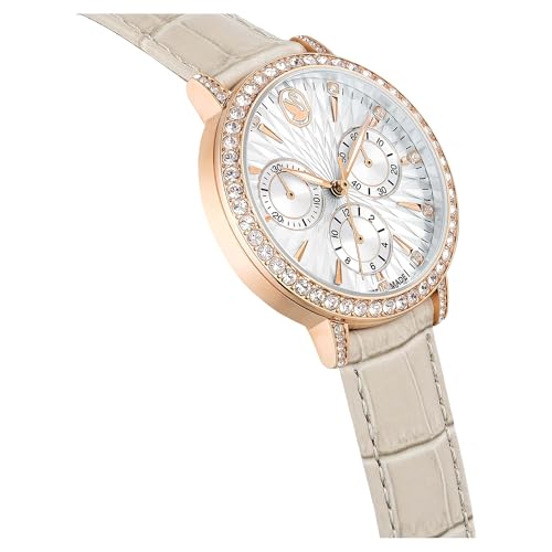 Swarovski Matrix Tennis Chrono Watch, Swiss Made, Leather Strap, Beige, Rose Gold-Tone Finish, Beige, Strap