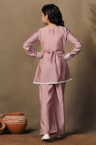 Jwalin Girl's Silk Blend Embroidered Salwar Suit Set|Kids Salwar Suit Set|Kids Ethnic Wear|Salwar Suit for Girls (JWGSET00352-MUV-36_Mauve_11-12 Years)