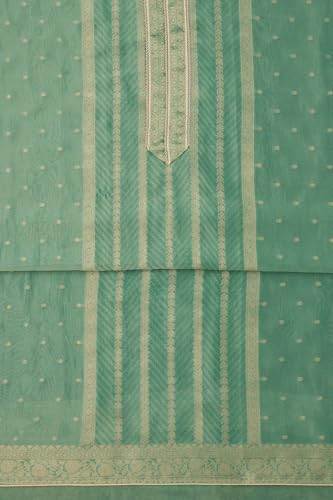 Soch Womens Green Tissue Zari Woven Unstitched Dress Material With Zari Woven