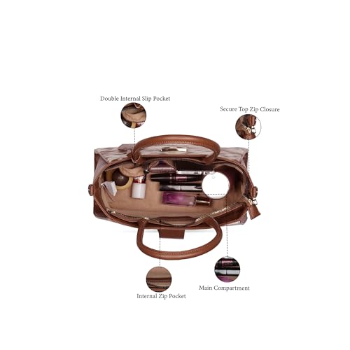 Caprese Shibori Large Satchel Bag for Women | Printed Faux Leather Shoulder Bag with Adjustable & Detachable Strap and Multi-Compartments | Zipper Closure | Everyday Office,Travel & Casual Use (Brown)