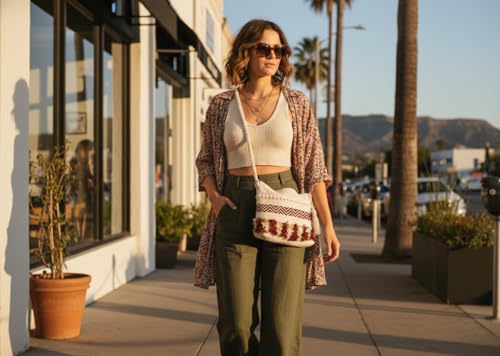 OLL OO LA LA BEAUTY Boho sling bags, Cotton shoulder bag, Handbags for Women, Macrame Bag, cotton bags for women, Crossbody Sling bag With Tassels, Shoulder Bag For Everyday Use - Gray Color