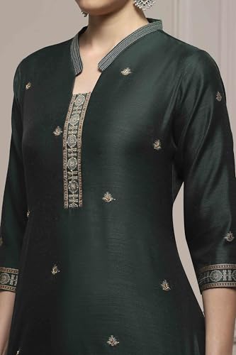 Biba Women Green Chanderi Blend Handloom Unstitched Suit Set_FREE SIZE