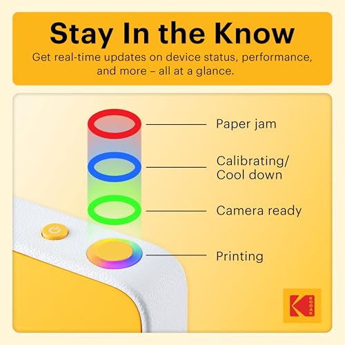 Kodak Printomatic+ Instant Camera (Gold) Prints Full-Color Photos on Zink 2x3” Sticky-Backed Photo Paper, 10MP Portable Camera with Interactive RGB LED Status Indicator, Easy & Fun