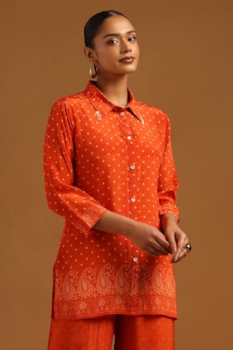 Soch Womens Orange Crepe Bandhani Printed Co-Ords Set