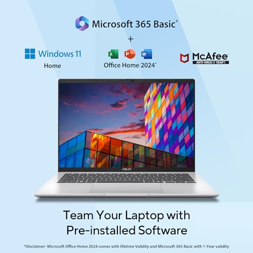 ASUS Vivobook 14,Smartchoice,AMD Ryzen AI 5 330,16GB RAM,512GB SSD, FHD+ 14", Win11,Office24,M365 Basic (1Yr)*, Cool Silver,1.46Kg,M1407KA-LY131WS, AMD Radeon iGPU, 50 Tops,Next-Gen AI Laptop,Copilot+