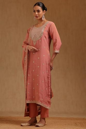 Soch Womens Peach Tissue Zari Embroidered Salwar Suit