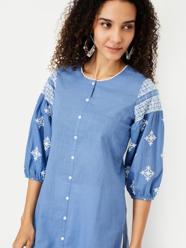 Max Women Cotton Blend Regular Fit Kurta (PFWWSP25IR_Blue, XL