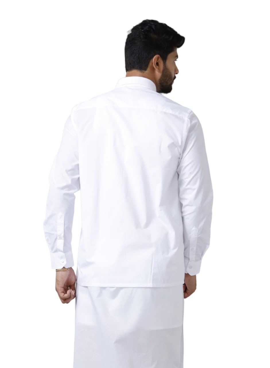 RAMRAJ COTTON Men Solid Full Sleeves White Shirt(40;White)