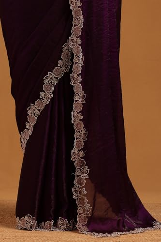 Soch Womens Purple Fendy Organza Saree With Stone Work