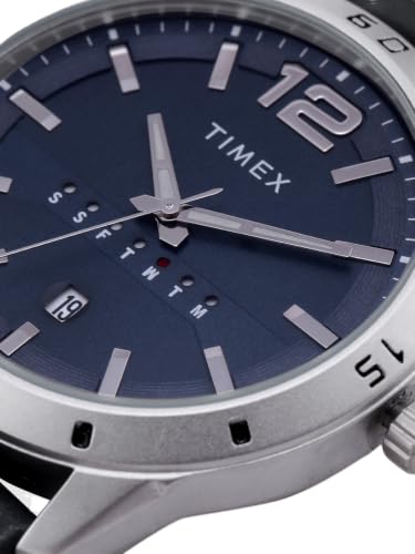TIMEX Analog Watch for man with Blue Round Dial & Blue Leather Strap Band Water Resistant Men's Wrist Watches - TW000U931