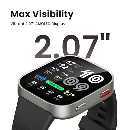 Amazfit Bip Max 50mm Smartwatch, 2.07" AMOLED Display, 20 Days of Battery, GPS, 4GB Storage, Offline Maps, Fitness Tracker, Hybrid Training, 150+ Sports, HYROX Mode, 5 ATM for Android & iPhone, Silver