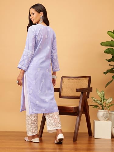 Ada Hand Embroidered Lucknowi Chikankari Mauve Cotton Kurta Kurti for Women A411707 (4XL)