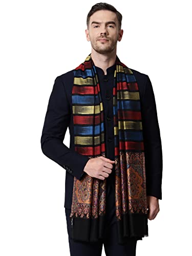 Pashtush mens Extra Fine Wool stole, floral design, Multicolour (Stole, Multi)