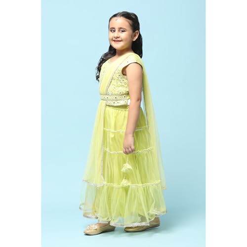 BIBA Girl Solid; Embroidred Nylon Readymade Lehenga Choli Set (Kw5368_Green_15)