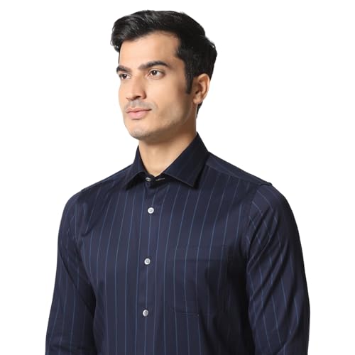blackberrys Men Cherry Lacquer Luxe India Slim Fit Shirt | Rich Tone Solid Shirt with Full Sleeves, Structured Fit and Elegant Formal Appearance | Size 38, Color Blue
