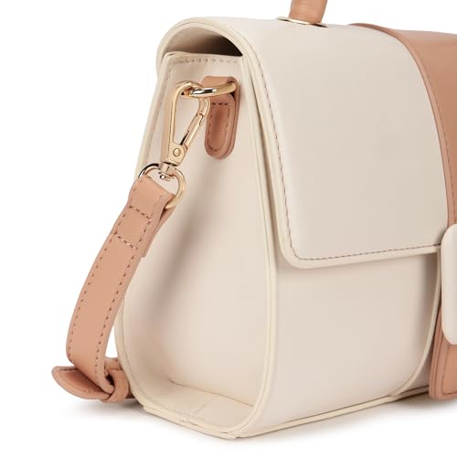 Fastrack Pastel Play Satchel | Faux-Leather Women’s Handbag in Pink & White | Buckle-Flap Design with Dual Carry Options & Spacious Interior