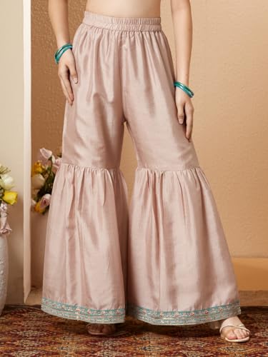 CURLY TALES ALPHA Embroidered Light Blue Kurti Sharara Set with Dupatta for Girls | Round Neck Ethnic Set for Birthday and Festive Parties