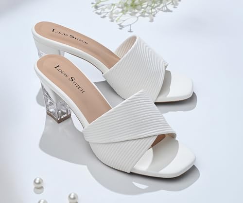 LOUIS STITCH Women’s White Block Heel Sandals | Comfortable Sandal for Ladies | LSOF-LDBH-TXMU | UK-4