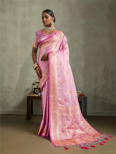 Meena Bazaar Art Silk Saree with Blouse Piece | Elegant Traditional Designer Saree for Women | Party & Festive -PINK