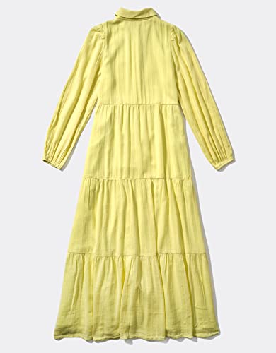 American Eagle Women Long-Sleeve Midi Shirt Dress, YELLOW, M