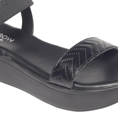 MONROW Fancy and Stylish Extra Cushioning and Comfortable Fashionable Light Weight Allday Wear Vegan Wedge Heels for Women and Girls Black 4UK
