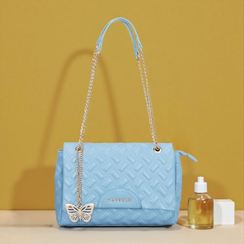 Caprese Cloud Large Sling Bag for Women | Embossed Faux Leather Shoulder & Crossbody Bag | Adjustable Strap | Multi-Compartment Purse with Zipper Closure & Elegant Butterfly Charm (Powder Blue)