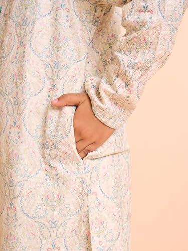 Manyavar Boys Cotton Blend Paisley Printed|Embroidery Kurta Pyjama Set (Pista Green,10-12Y)