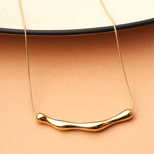 PALMONAS Molten Gold Curve Necklace for Women - Waterproof & Anti-Tarnish Jewellery, Gift For Girls & Women