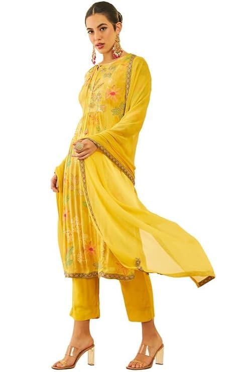 Soch Women's Crepe Suit Set (EWS4CD20484A_Mustard