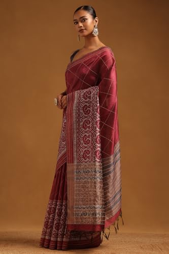 Soch Womens Onion Pink Tussar Geometric Saree