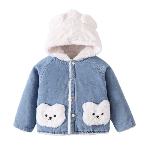 Hopscotch Girls Blue Full Sleeves Denim Hooded Jacket with Fleece Lining For Age (4-5 Years)