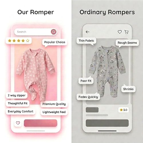 The Mom Store Baby Zipper Romper For Boys And Girls | Cotton | Soft Infant Bodysuit | Trendy Stylish Sleepsuit Nightsuit For Newborn Baby | Printed | Rosy Hearts, Pink | 3-6M