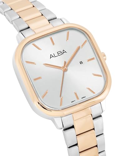 ALBA Stainless Steel Women Analog Wristwatch Ah7Bz0X1, White Dial, Silver Band