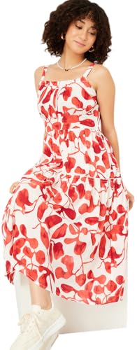 Max Women Printed Tiered Dress, Beige, XL