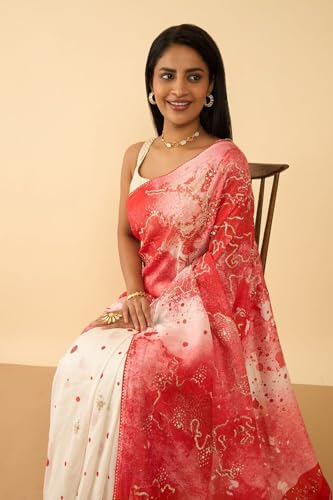 Taneira Women Red Pure Silk Cotton Embroidered Saree with Unstitched Blouse Piece (SAPP01AA1370-Red)