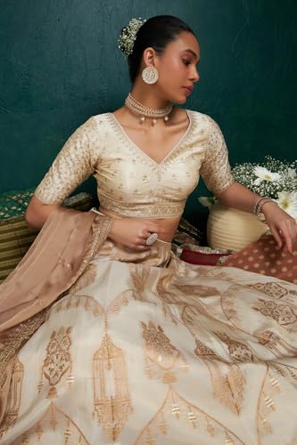 Soch Womens Cream Zari Embroidery Padded Silk Blend Blouse with Sequins