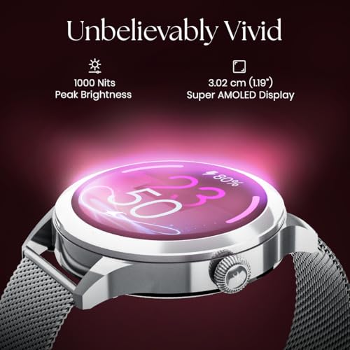 Fastrack Noir Pro 1.19" Super AMOLED Metal Smart Watch with 1000 Nits Brightness, BT Calling, 24/7 Health Suite, Functional Crown, Zinc Alloy Case – Smartwatch for Women (Rose Gold) ‎(68042WM01C)