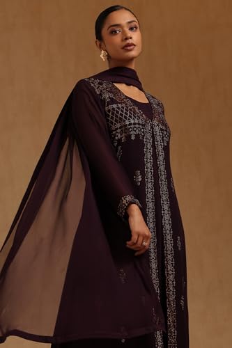 Soch Womens Wine Georgette Solid Suit Set