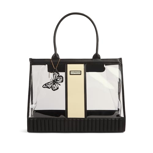 Caprese Madonna Laptop Tote Bag X-Large | Stylish Transparent Handbag with Butterfly Charm with Comfortable Handles & Secure Zip Closure | Shoulder Bag | Perfect for Office & Casual Use (Black)