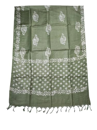 Ivikta Women's Unstitched Salwar Suit Dress Material with Dupatta | Batik Print Katan Silk Suit Dress Material (Olive Green)