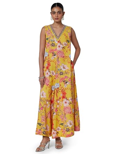 BIBA Women Yellow Cotton Straight Printed Jumpsuit_40