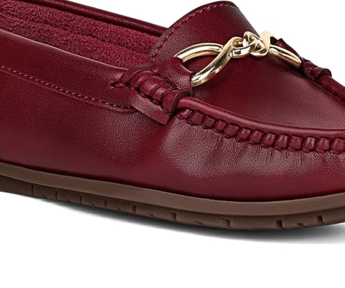 LOUIS STITCH Women's Rosewood Premium Slip-On Loafers with Buckle | Elegant Solid Slip-On Comfort Shoes for Casual and Formal Wear | Slip-On Loafer Shoes for Women | LSLD-BLR-HS02-RW | UK-5 Red