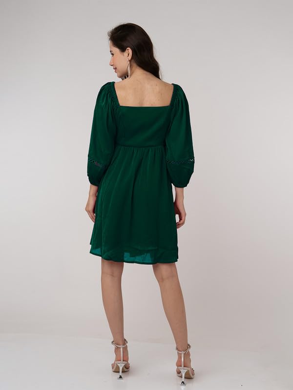 Zink London Women's Dark Green Solid Regular Short Dress