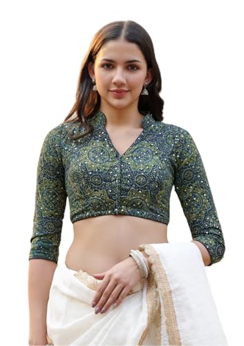 S SALWAR STUDIO Blue Ajrakh Pure Cotton Printed Readymade Blouse