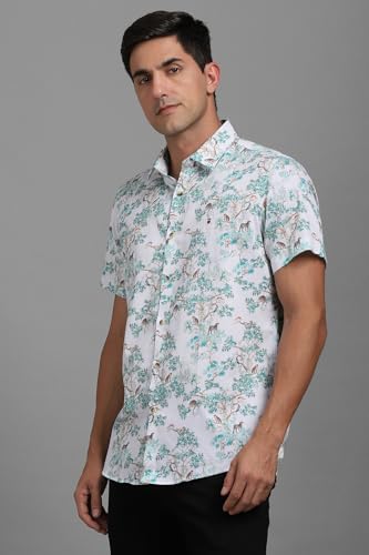 Louis Philippe Men White Slim Fit Print Half Sleeves Casual Shirt