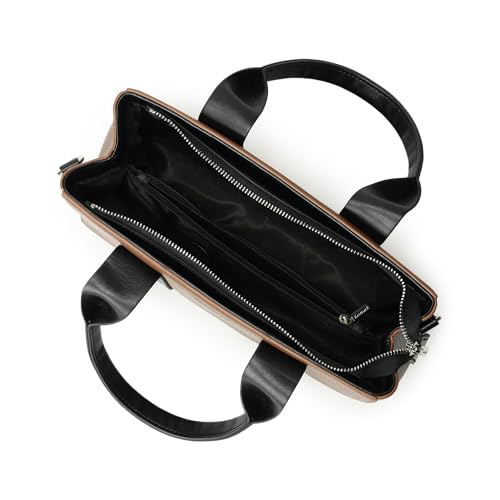 Fastrack Midnight Mocha Satchel | Women’s Pebbled Faux-Leather Satchel | Dual Compartments, Centre Zip Divider & dual carry option