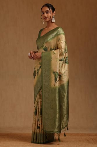 Soch Womens Green Dola Silk Floral Saree With Zari Woven