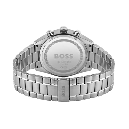 BOSS Champion Qtz Fashion Chrono Black Round Dial Men's Analog Watch|Stainless Steel Material|Silver Color Band - 1513871