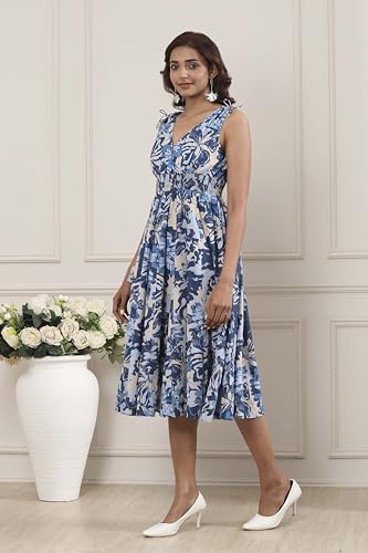 Biba Women Blue Cotton Kalidar Dress_36